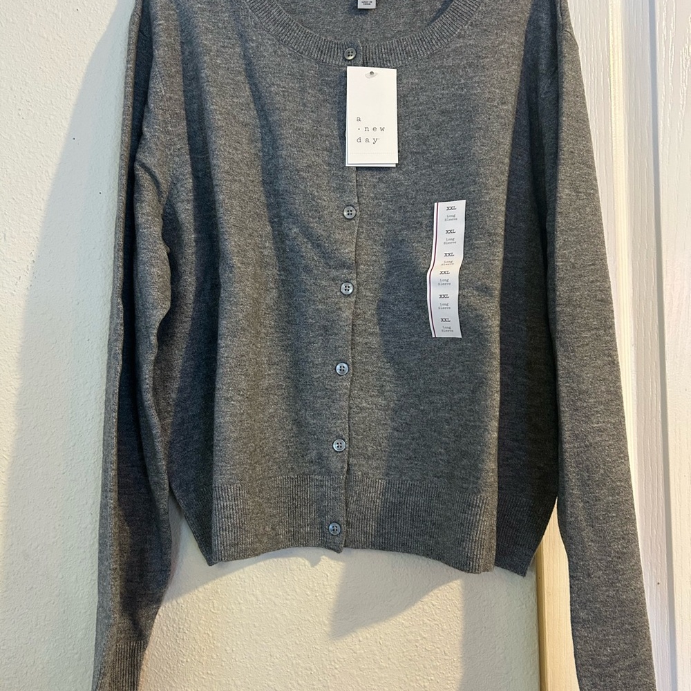 A New Day Gray Cardigan Sweater with Ribbed Details